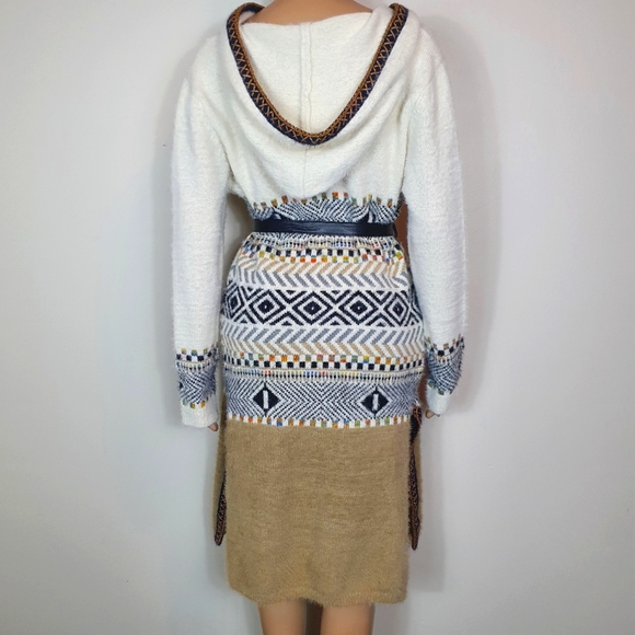 NWOT  longline Cardigan stripe knit  white brown size 6/8 . w" hoodie wool blend - Picture 2 of 9